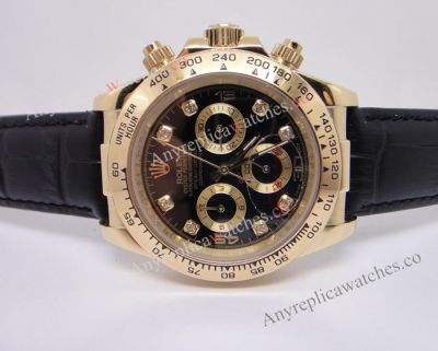 Fake Rolex Daytona Leather Strap Gold Case Watch 40mm Mens